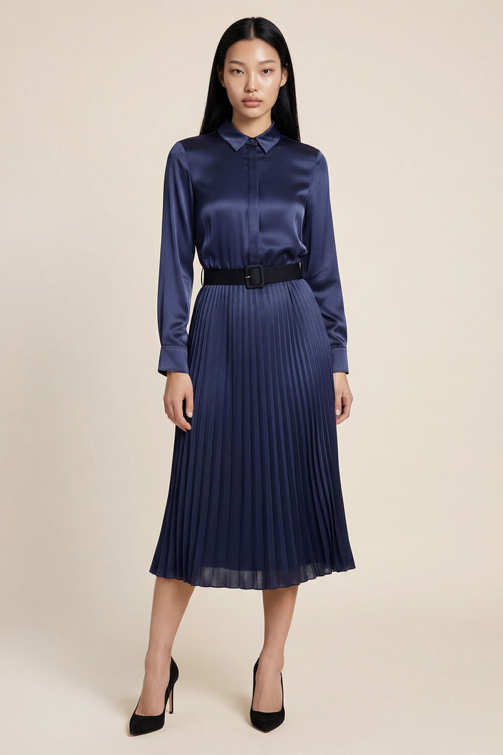 Belted Pleated Shirtdress